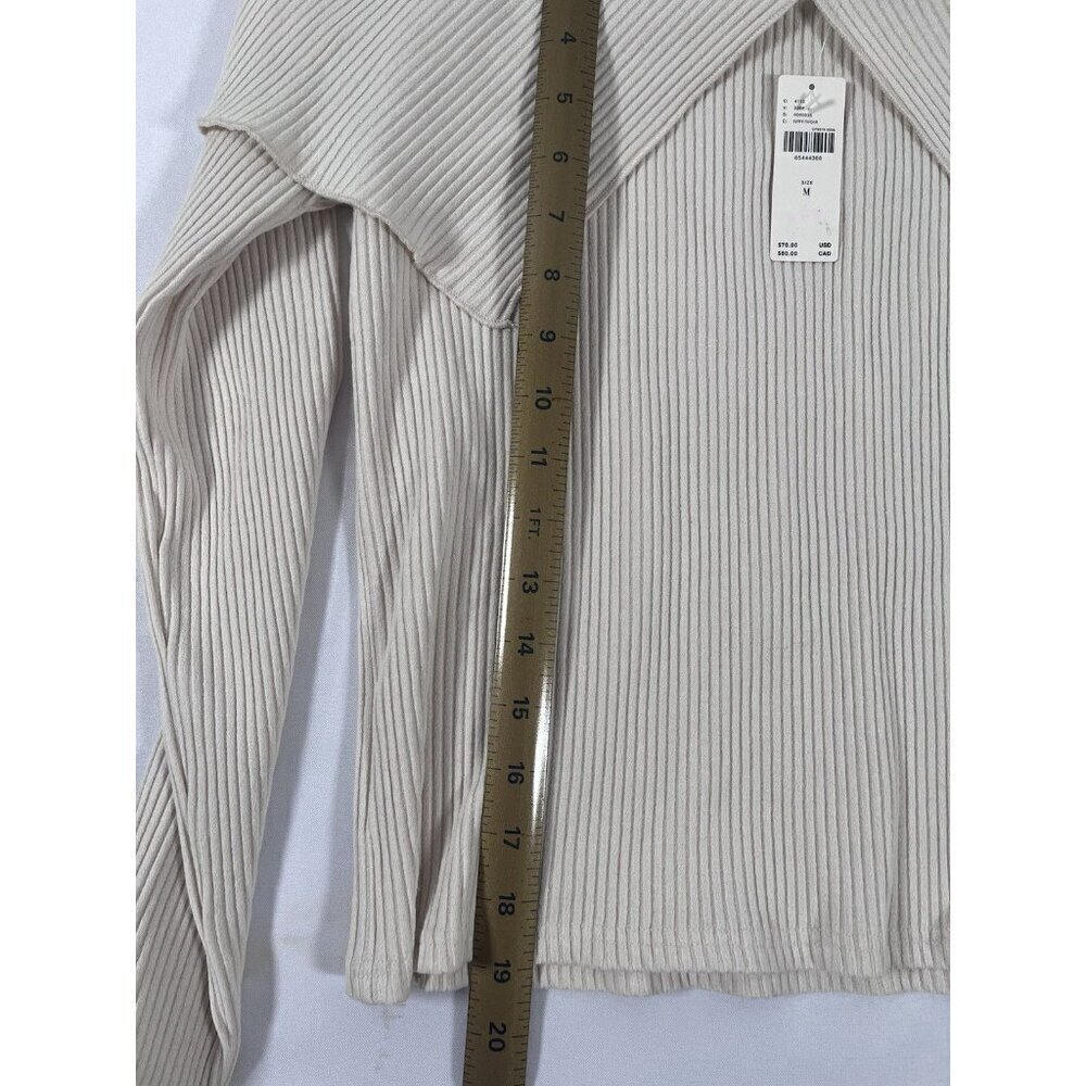 New Anthropologie Collared Off The Shoulder Ribbed Top Medium Ivory - Picture 7 of 9